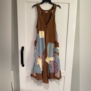 Blue Velvet Patchwork Romper in Brown and Blue size S/M